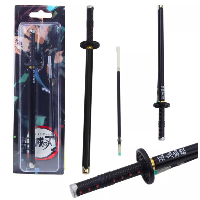 Metalinis rutulinis rašiklis "Katana kardas" anime stiliumi, juodo rašalo, su keičiamu papildymu, juodas