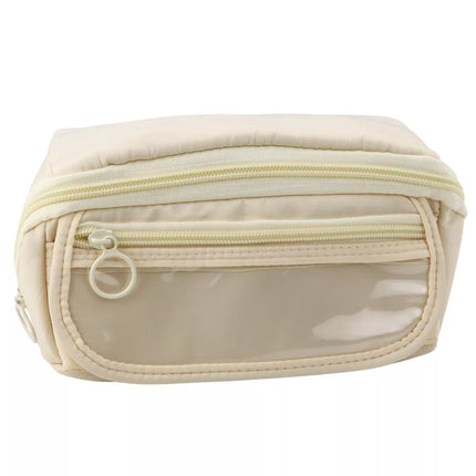 Mokyklinis pieštukų dėklas, praplečiamas, erdvus, kreminės spalvos, smėlinis, 20x10cm