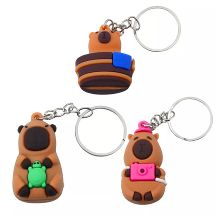 Kapibaros raktų pakabukas su vėžliuko kamera vonioje apvalus derinys