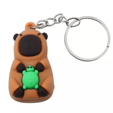 Kapibaros raktų pakabukas su vėžliuko kamera vonioje apvalus derinys