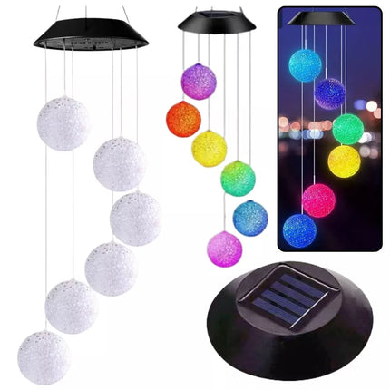 Saulės sodo LED spalvingi kamuoliukai su varpeliais, 70cm