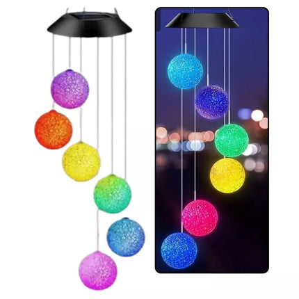 Saulės sodo LED spalvingi kamuoliukai su varpeliais, 70cm