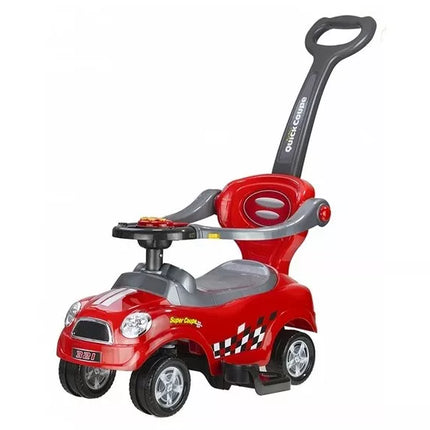 Vaikiška mašina-stumdukas su rankena tėvams – raudona