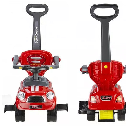 Vaikiška mašina-stumdukas su rankena tėvams – raudona