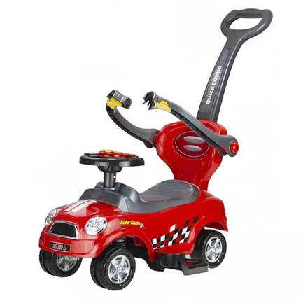Vaikiška mašina-stumdukas su rankena tėvams – raudona