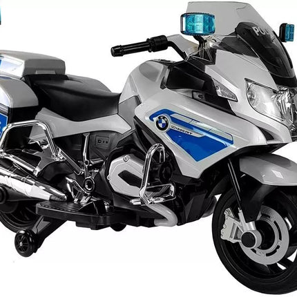 BMW policijos motociklas sidabrinis - elektrinis vaikiškas motociklas