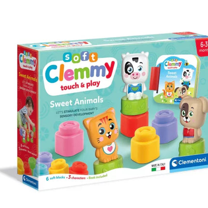 Clemmy Sweet Animals Kačiukas, Šuniukas ir Karvytė Kaladėlės & Knygelė Clementoni 17849