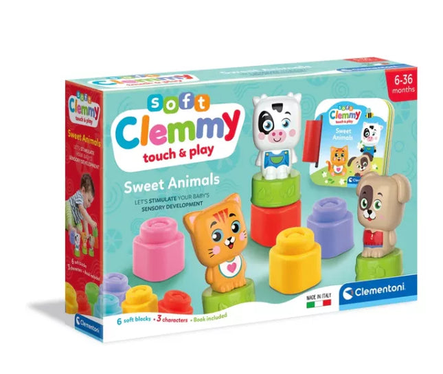 Clemmy Sweet Animals Kačiukas, Šuniukas ir Karvytė Kaladėlės & Knygelė Clementoni 17849