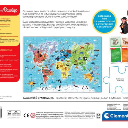 Edukacinis žaidimas Dėlionė ir Kvizai: Gyvūnai Atrask Pasaulį Mokykitės Žaisdami Lenkų Kalba CLEMENTONI 50779