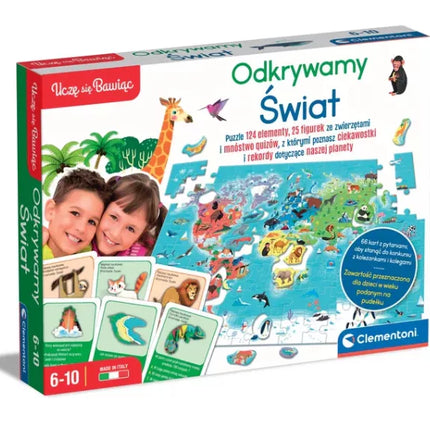 Edukacinis žaidimas Dėlionė ir Kvizai: Gyvūnai Atrask Pasaulį Mokykitės Žaisdami Lenkų Kalba CLEMENTONI 50779