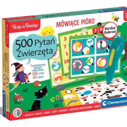 Kalbantis rašiklis 500 klausimų: Gyvūnai Žaisk ir mokykis lenkų kalba Clementoni 50781
