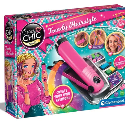 Crazy Chic plaukų dažymo rinkinys: Crazy šukuosenos su tiesintuvu ir karoliukais Clementoni 18773