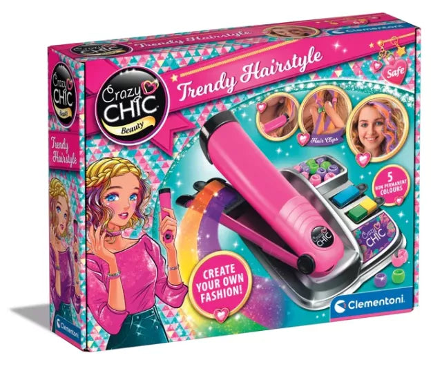 Crazy Chic plaukų dažymo rinkinys: Crazy šukuosenos su tiesintuvu ir karoliukais Clementoni 18773
