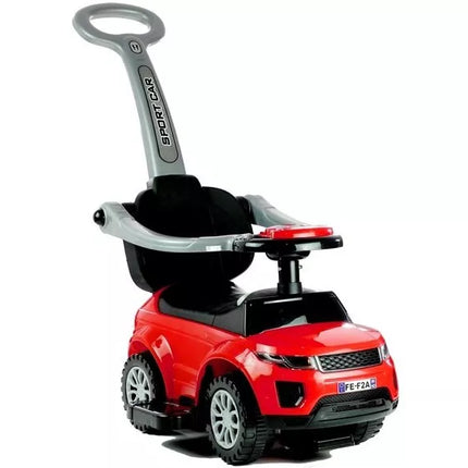 614W Vaikiškas paspiriamas automobilis su stūmimo rankena tėvams - raudonas