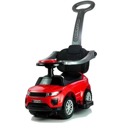 614W Vaikiškas paspiriamas automobilis su stūmimo rankena tėvams - raudonas
