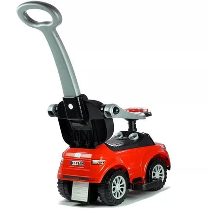 614W Vaikiškas paspiriamas automobilis su stūmimo rankena tėvams - raudonas