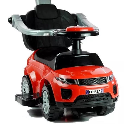 614W Vaikiškas paspiriamas automobilis su stūmimo rankena tėvams - raudonas