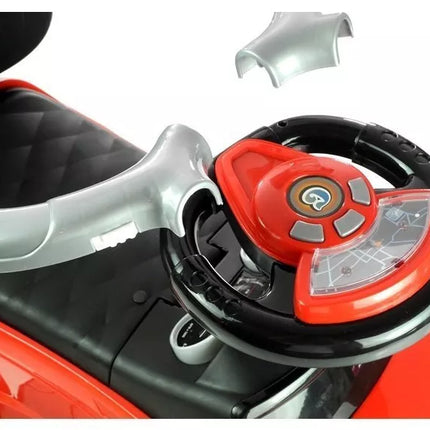 614W Vaikiškas paspiriamas automobilis su stūmimo rankena tėvams - raudonas