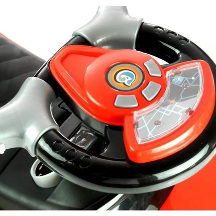 614W Vaikiškas paspiriamas automobilis su stūmimo rankena tėvams - raudonas