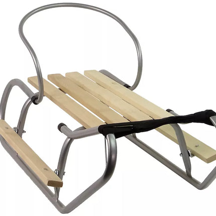 Metalinės rogutės su atlošu ir dirželiu, sidabrinės