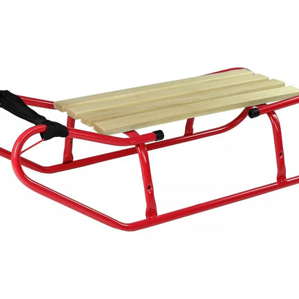 Metalinės rogutės su atlošu ir dirželiu, raudonos