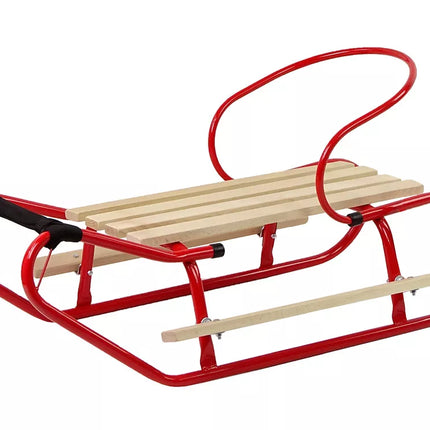 Metalinės rogutės su atlošu ir dirželiu, raudonos