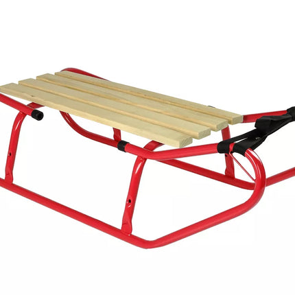 Metalinės rogutės su atlošu ir dirželiu, raudonos