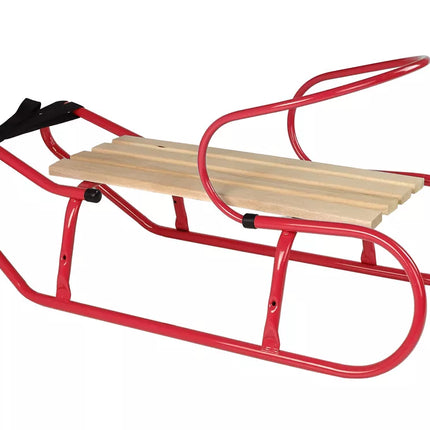 Metalinės rogutės su atlošu ir dirželiu, raudonos