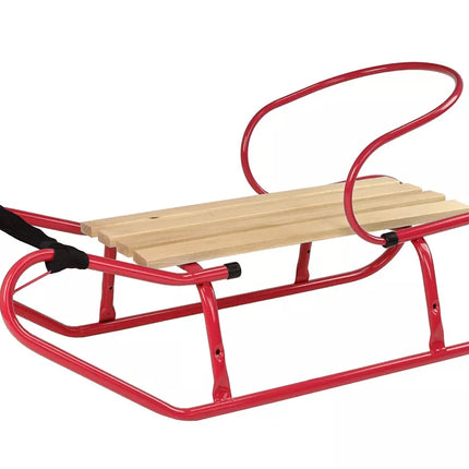 Metalinės rogutės su atlošu ir dirželiu, raudonos