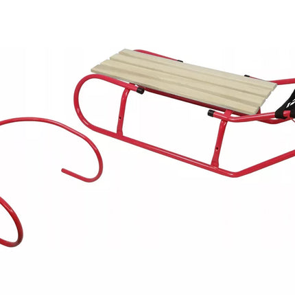 Metalinės rogutės su atlošu ir dirželiu, raudonos