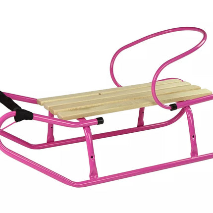 Metalinės rogutės su atlošu ir dirželiu, rožinės