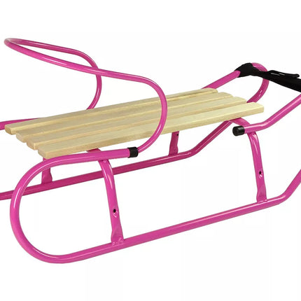 Metalinės rogutės su atlošu ir dirželiu, rožinės