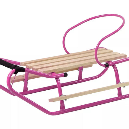 Metalinės rogutės su atlošu ir dirželiu, rožinės