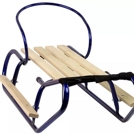 Metalinės rogutės su atlošu ir dirželiu, mėlynos