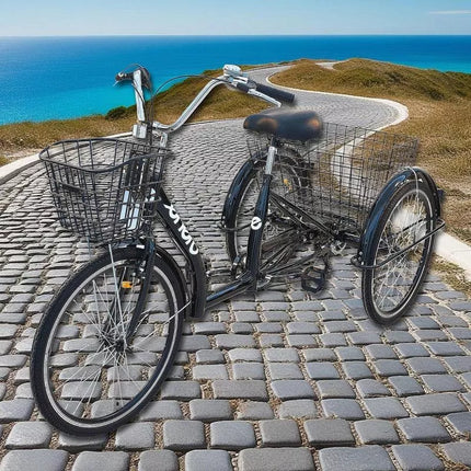3 ratų dviratis 24" JUODAS SHIMANO 7 greičių žemas rėmas 1060972