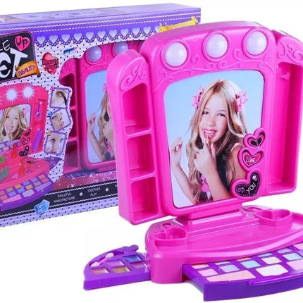 Kosmetinis staliukas su priedais ir švieselėmis Rožinis