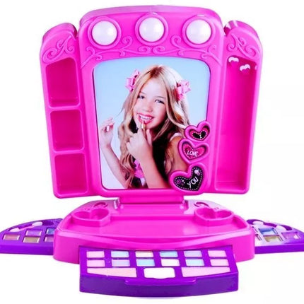 Kosmetinis staliukas su priedais ir švieselėmis Rožinis