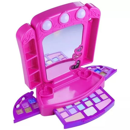 Kosmetinis staliukas su priedais ir švieselėmis Rožinis