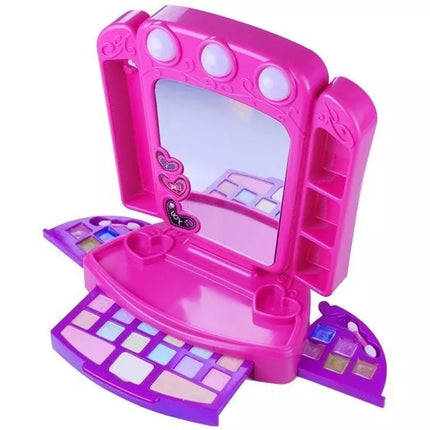 Kosmetinis staliukas su priedais ir švieselėmis Rožinis