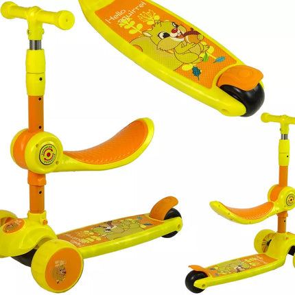 Trys ratų balansavimo motoroleris balnelis Geltonas muzika Diodai Voverė