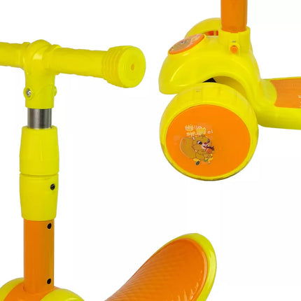 Trys ratų balansavimo motoroleris balnelis Geltonas muzika Diodai Voverė