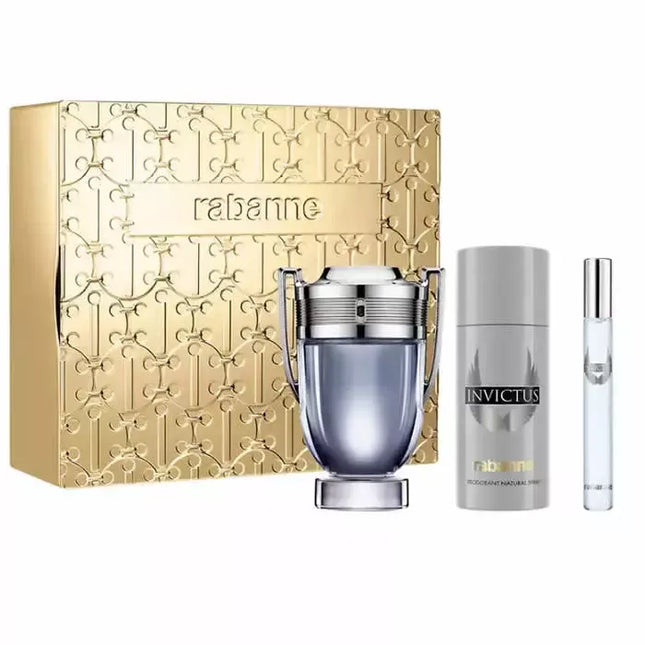 Paco Rabanne Invictus Eau De Toilette Purškiamasis Rinkinys, 3 vnt. (100ml)