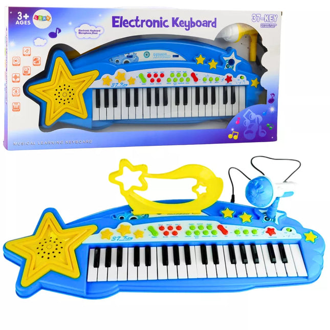 Didelė elektroninė klaviatūra vaikams, 37 klavišai, MP3 mikrofonas, mėlyna