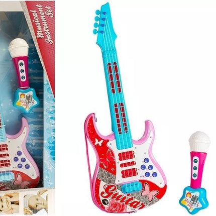 Elektrinė gitara su mikrofono stygomis, žaislas, rožinė