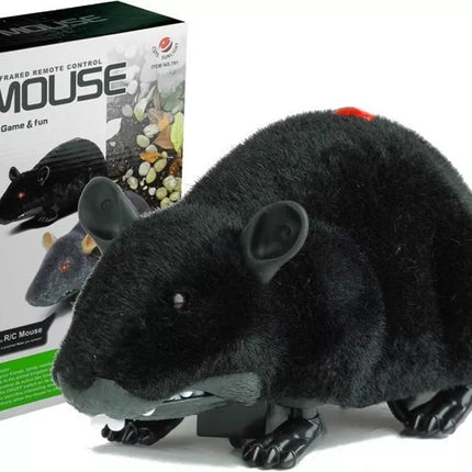 Didelis RC peliukas-žaislas su ratukais, juodas – iškrėskite pokštą