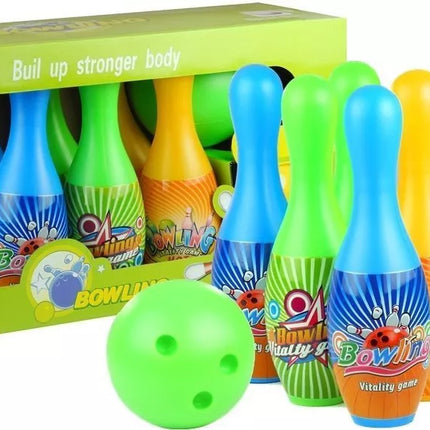 Boulingo rinkinys: 6 boulingo kėgliai + boulingo kamuolys sportiniam žaidimui