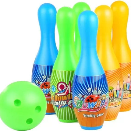 Boulingo rinkinys: 6 boulingo kėgliai + boulingo kamuolys sportiniam žaidimui