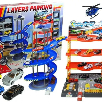 Didelis garažas + 4 automobilių ir sraigtasparnio rinkinys