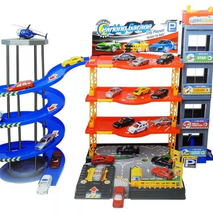 Didelis garažas + 4 automobilių ir sraigtasparnio rinkinys