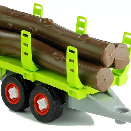 Surenkamas traktorius su priekaba medienos transportui ir atsuktuvu